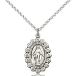 Miraculous Medal, Sterling Silver - 18&quot; 1.2mm Sterling Silver Chain + Clasp