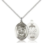 St. Michael National Guard Medal, Sterling Silver, Medium - 18&quot; 1.2mm Sterling Silver Chain + Clasp