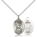 St. Michael National Guard Medal, Sterling Silver, Medium - 18&quot; 1.2mm Sterling Silver Chain + Clasp