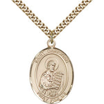 St. Christian Demosthenes Medal, Gold Filled, Large - 24&quot; 2.4mm Gold Plated Chain + Clasp