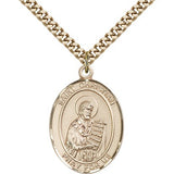 St. Christian Demosthenes Medal, Gold Filled, Large - 24&quot; 2.4mm Gold Plated Chain + Clasp