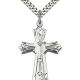 Mosaic Cross Pendant, Sterling Silver - 24&quot; 2.4mm Rhodium Plate Endless Chain