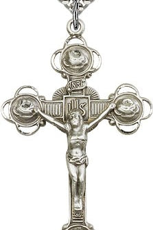 Crucifix Pendant, Sterling Silver - 24&quot; 2.4mm Rhodium Plate Endless Chain
