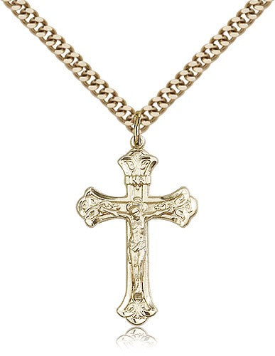 Crucifix Pendant, Gold Filled - 24&quot; 2.4mm Gold Plated Endless Chain