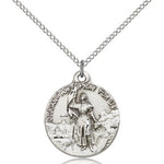 St. Joan of Arc Medal, Sterling Silver - 18&quot; 1.2mm Sterling Silver Chain + Clasp
