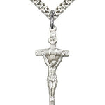 Papal Crucifix Pendant, Sterling Silver - 24&quot; 2.4mm Rhodium Plate Endless Chain