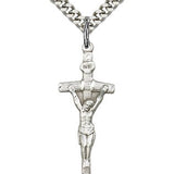 Papal Crucifix Pendant, Sterling Silver - 24&quot; 2.4mm Rhodium Plate Endless Chain