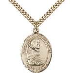 St. Pio of Pietrelcina Medal, Gold Filled, Large - 24&quot; 2.4mm Gold Plated Chain + Clasp