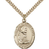 St. Pio of Pietrelcina Medal, Gold Filled, Large - 24&quot; 2.4mm Gold Plated Chain + Clasp