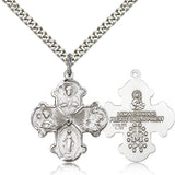 4 Way Cross Pendant, Sterling Silver - 24&quot; 2.4mm Rhodium Plate Endless Chain