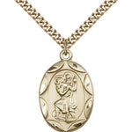Men's Oval 14kt Gold Filled St. Christopher Medal - 24&quot; 2.4mm Gold Plated Endless Chain