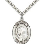 St. Bruno Medal, Sterling Silver, Large - 24&quot; 2.4mm Rhodium Plate Chain + Clasp