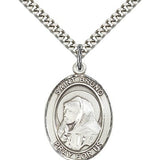 St. Bruno Medal, Sterling Silver, Large - 24&quot; 2.4mm Rhodium Plate Chain + Clasp
