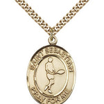 St. Sebastian Tennis Medal, Gold Filled, Large - 24&quot; 2.4mm Gold Plated Chain + Clasp