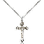 Crucifix Pendant, Sterling Silver - 18&quot; 1.2mm Sterling Silver Chain + Clasp