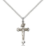 Crucifix Pendant, Sterling Silver - 18&quot; 1.2mm Sterling Silver Chain + Clasp