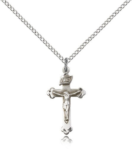 Crucifix Pendant, Sterling Silver - 18&quot; 1.2mm Sterling Silver Chain + Clasp