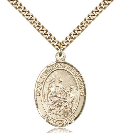 St. Bernard of Montjoux Medal, Gold Filled, Large - 24&quot; 2.4mm Gold Plated Chain + Clasp
