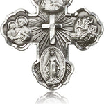 5 Way Cross Pendant, Sterling Silver - 24&quot; 2.4mm Rhodium Plate Endless Chain