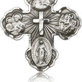 5 Way Cross Pendant, Sterling Silver - 24&quot; 2.4mm Rhodium Plate Endless Chain