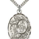 Miraculous Medal, Sterling Silver - 24&quot; 2.4mm Rhodium Plate Endless Chain