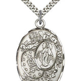 Miraculous Medal, Sterling Silver - 24&quot; 2.4mm Rhodium Plate Endless Chain