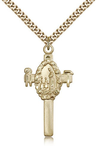 Cross Pendant, Gold Filled - 24&quot; 2.4mm Gold Plated Endless Chain
