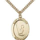 St. Sebastian Gymnastics Medal, Gold Filled, Large - 24&quot; 2.4mm Gold Plated Chain + Clasp