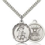 Navy Guardain Angel Medal, Sterling Silver - 24&quot; 2.4mm Rhodium Plate Endless Chain