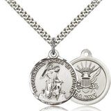 Navy Guardain Angel Medal, Sterling Silver - 24&quot; 2.4mm Rhodium Plate Endless Chain