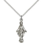 Miraculous Medal, Sterling Silver - 18&quot; 1.2mm Sterling Silver Chain + Clasp