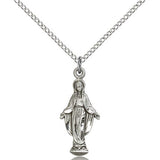 Miraculous Medal, Sterling Silver - 18&quot; 1.2mm Sterling Silver Chain + Clasp
