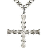 Cross Pendant, Sterling Silver - 24&quot; 2.4mm Rhodium Plate Endless Chain