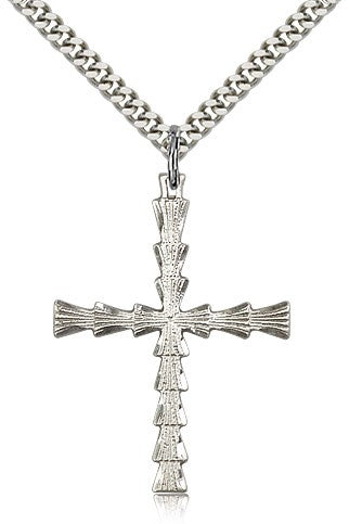 Cross Pendant, Sterling Silver - 24&quot; 2.4mm Rhodium Plate Endless Chain