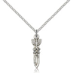 Menorah Star Fish Medal, Sterling Silver - 18&quot; 1.2mm Sterling Silver Chain + Clasp