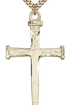 Nail Cross Pendant, Gold Filled - 24&quot; 2.4mm Gold Plated Endless Chain