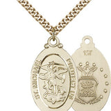 St. Michael Air Force Medal, Gold Filled - 24&quot; 2.4mm Gold Plated Endless Chain