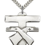Franciscan Cross Pendant, Sterling Silver - 24&quot; 2.4mm Rhodium Plate Endless Chain