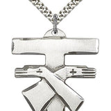 Franciscan Cross Pendant, Sterling Silver - 24&quot; 2.4mm Rhodium Plate Endless Chain