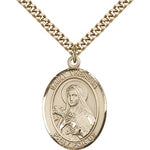 St. Theresa Medal, Gold Filled, Large - 24&quot; 2.4mm Gold Plated Chain + Clasp