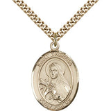 St. Theresa Medal, Gold Filled, Large - 24&quot; 2.4mm Gold Plated Chain + Clasp