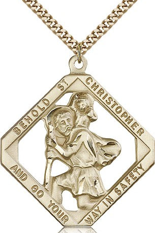 St. Christopher Medal, Gold Filled - 24&quot; 2.4mm Gold Plated Endless Chain
