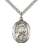 St. Sarah Medal, Sterling Silver, Large - 24&quot; 2.4mm Rhodium Plate Chain + Clasp