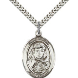 St. Sarah Medal, Sterling Silver, Large - 24&quot; 2.4mm Rhodium Plate Chain + Clasp