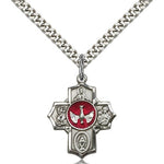 5 Way Cross Pendant, Sterling Silver - 24&quot; 2.4mm Rhodium Plate Endless Chain