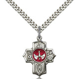 5 Way Cross Pendant, Sterling Silver - 24&quot; 2.4mm Rhodium Plate Endless Chain