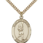 St. Christopher Lacrosse Medal, Gold Filled, Large - 24&quot; 2.4mm Gold Plated Chain + Clasp