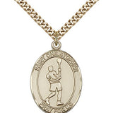 St. Christopher Lacrosse Medal, Gold Filled, Large - 24&quot; 2.4mm Gold Plated Chain + Clasp
