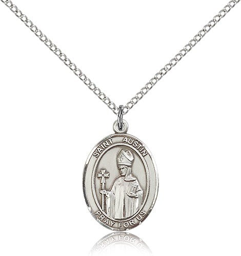St. Austin Medal, Sterling Silver, Medium - 18&quot; 1.2mm Sterling Silver Chain + Clasp