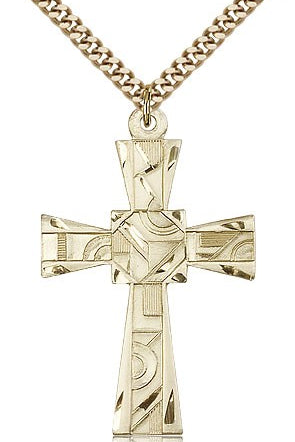 Mosaic Cross Pendant, Gold Filled - 24&quot; 2.4mm Gold Plated Endless Chain